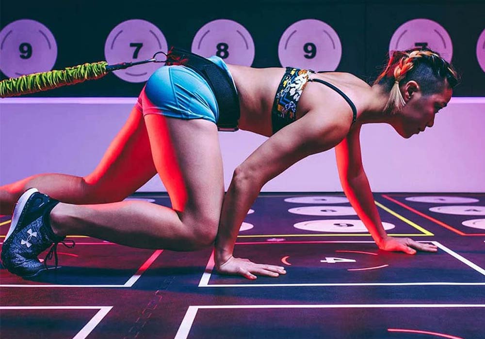 Girl training on PRAMA fitness floor