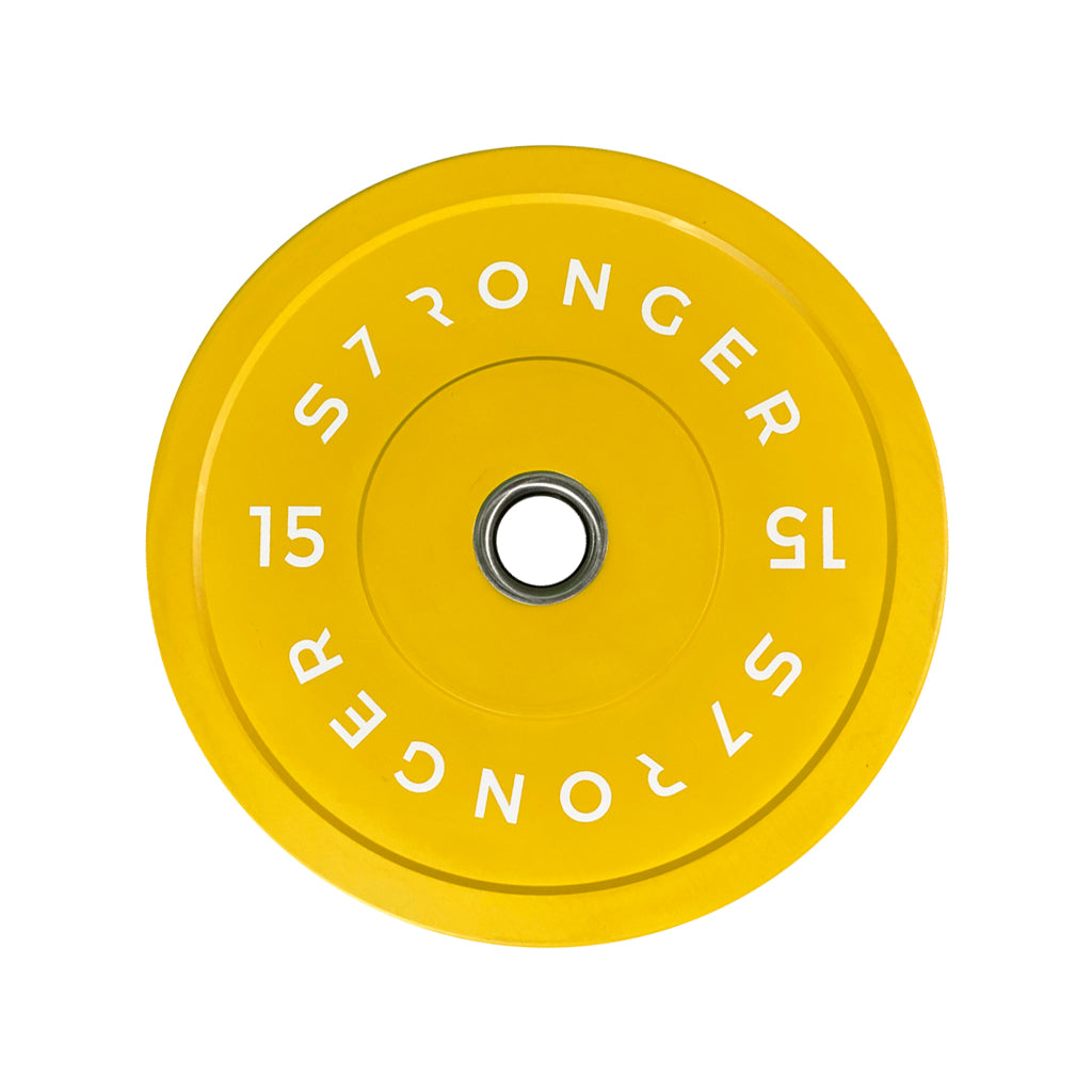 S7R Bumber Plates, Bumper plates, single bumper plates, buy fitness plates, bumper plates UK, workouts with a barbell set, 15kg bumper plate, buy 15kg bumper plate UK, yellow bumper plate