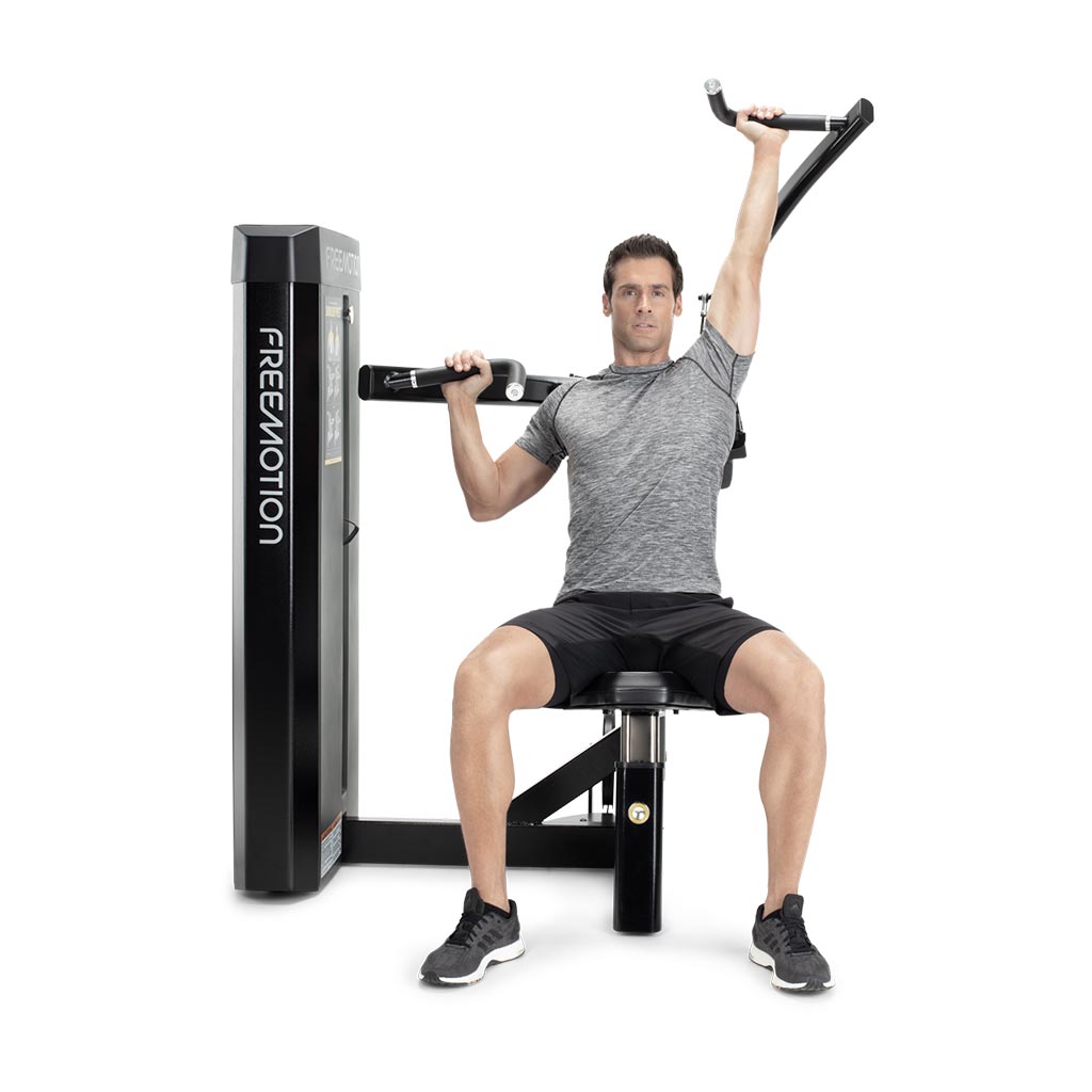 Freemotion Epic Selectorized -Shoulder Press, buy shoulder press, buy fitness equipment in london, gym design, home gym, exercises for shoulders.
