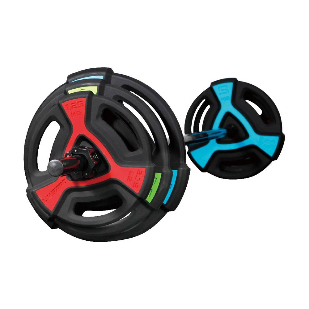 Weight training, lifting exercises, rubber barbell, weights, bumper plates., gym equipment, home gym, barbell set workouts.