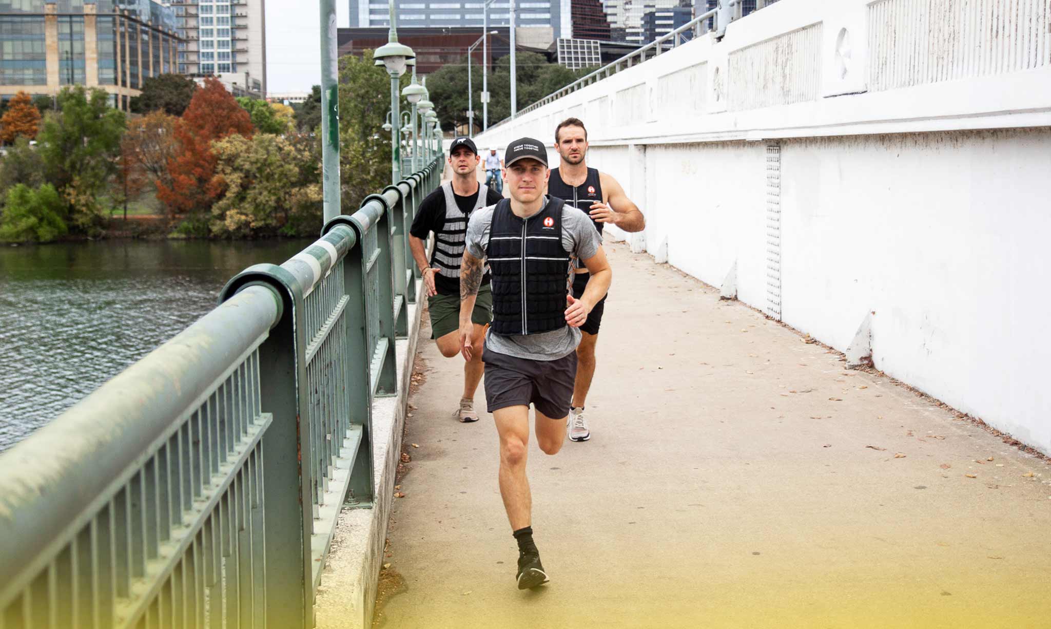 Exercise with weighted vest, training with a vest, running with vest.